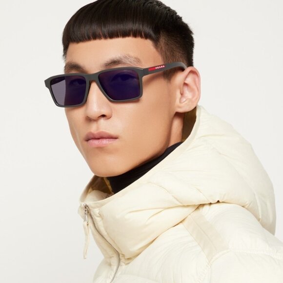 NEW Prada Linea Rossa PS05YS UFK05U Grey Rubber Blue Mirror Violet Sunglasses - Picture 1 of 7